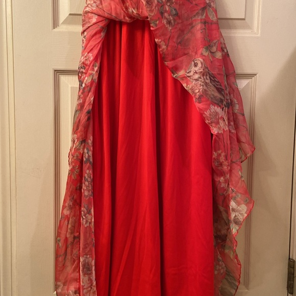 NWT Afibi Chiffon Skirt Red Forest Animal Print Owl Squirrel Rabbit Birds SZ M - Picture 15 of 16